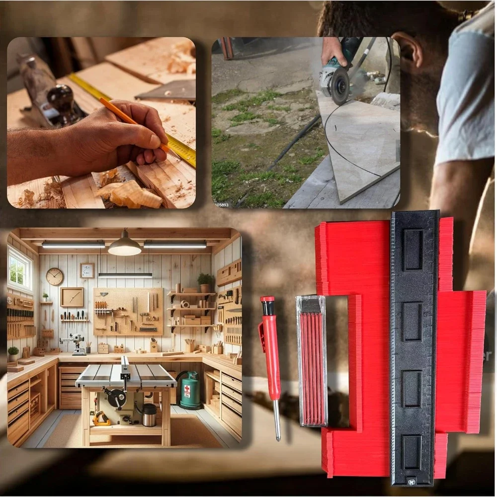 1-3 قطعة الملف الشخصي كفاف قياس خط ناسخة حاكم غير النظامية شكل النجارة بلاط البلاستيك مسطرة قياس أداة قالب القطع #6