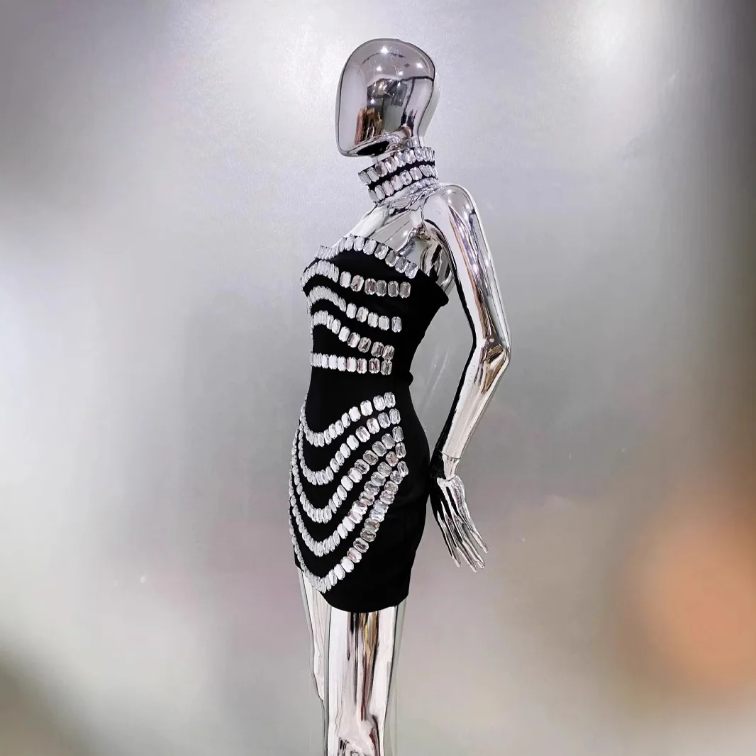 2026 새로운 봄 여성 섹시한 Strapless 큰 Crystak Bodycon 미니 붕대 드레스 목걸이 패션 축하 나이트 클럽 파티 드레스