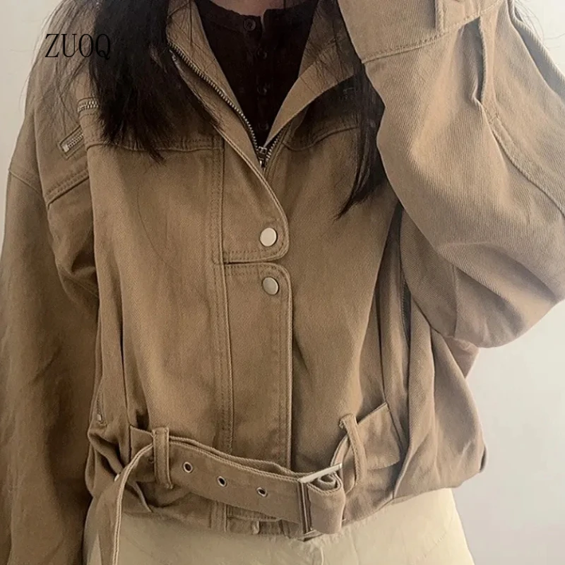 

2026 American Vintage Workwear Jacket Woman Loose Short Stand Collar Motorcycle Jacket New Style Outerwear Women