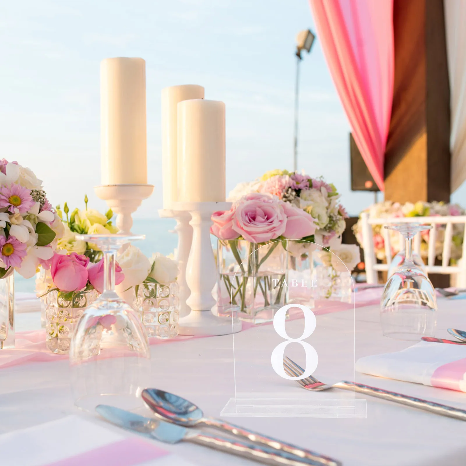 

4Pcs Blank Acrylic Table Signs with Stand Stylish Modern DIY Display for Restaurant Home Bar Menu Place Cards Arched Party Sign