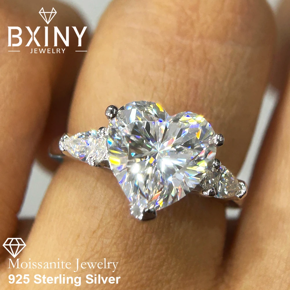 

BXINY 1-4CT Heart Cut Moissanite Rings S925 Silver 18K Gold Plated Sparkling Three Stone For Women Wedding Band Jewelry with GRA