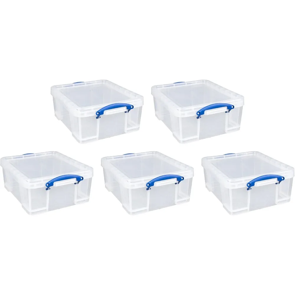 

5 Pack 17L Plastic Storage Bins with Snap Lids and Clip Lock, Clear