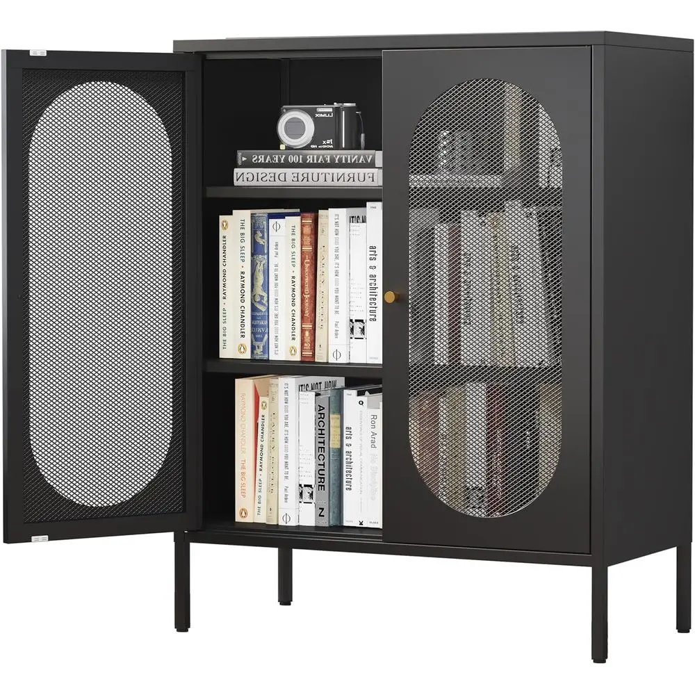 2 Mesh Door Metal Storage Cabinet or Bed Room,Living Room,Home,Hotel,Oice,Garage,Kitchen,3-Tier,2 Removable Shelves (Mesh Door C