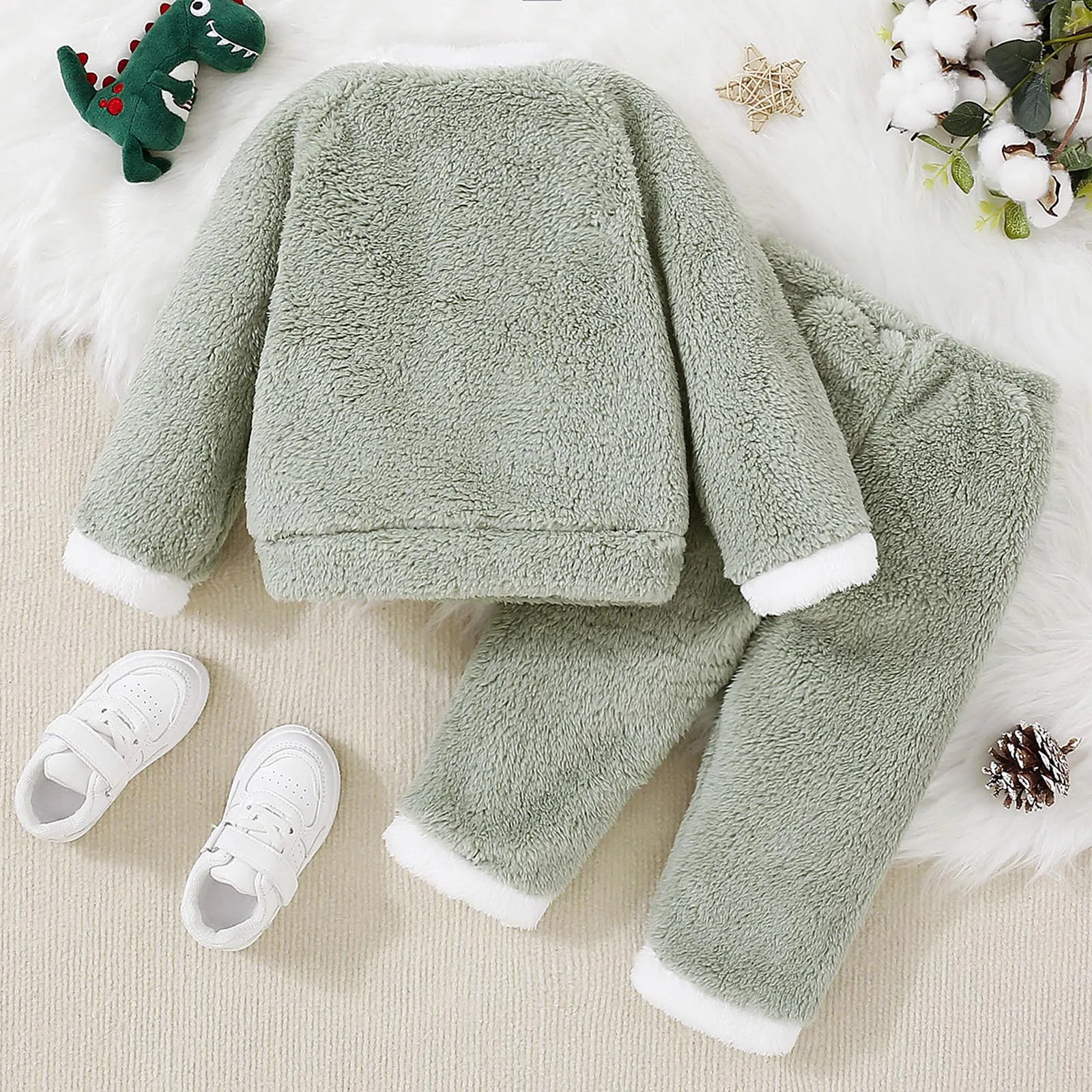 Winter Kids Clothes Flannel Thicken Children Tracksuit Long Sleeve Warm Sleepwear Baby Girl Outfit Pajamas Set Fleece Home Suit