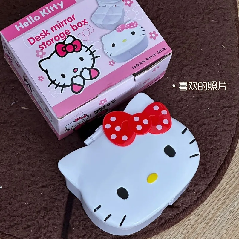 

MINISO Hello Kitty коробка для хранения зеркало для макияжа карта милая аниме игрушка котенок настольное зеркало коробка для хранения ювелирных изделий портативное зеркало для макияжа