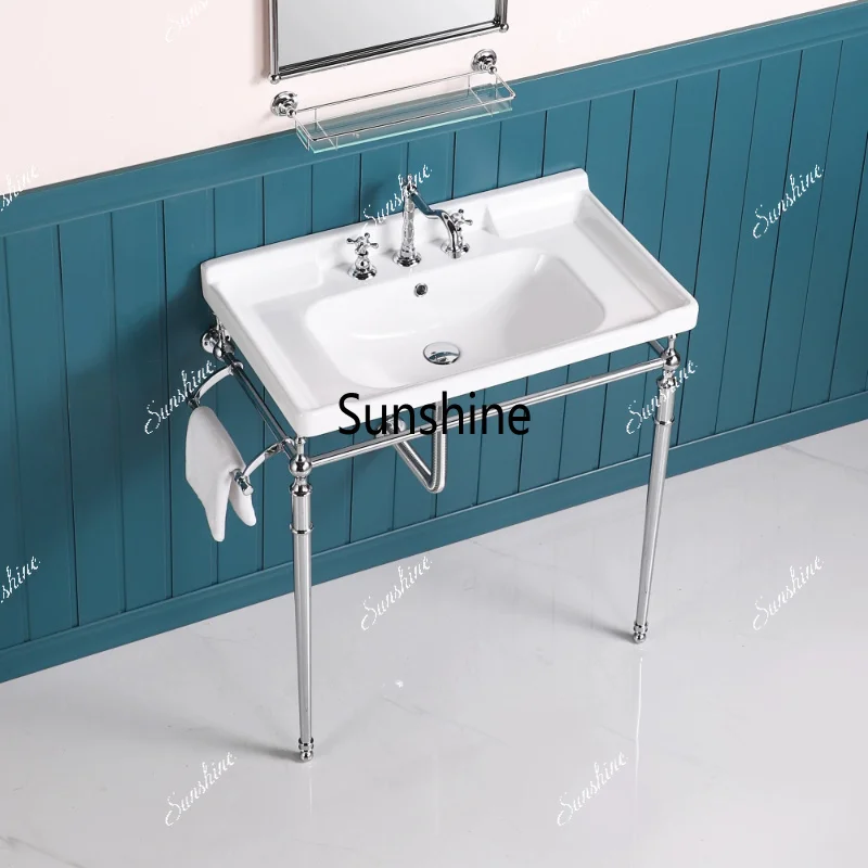Large wash basin, retro Nordic simple floor gold bracket