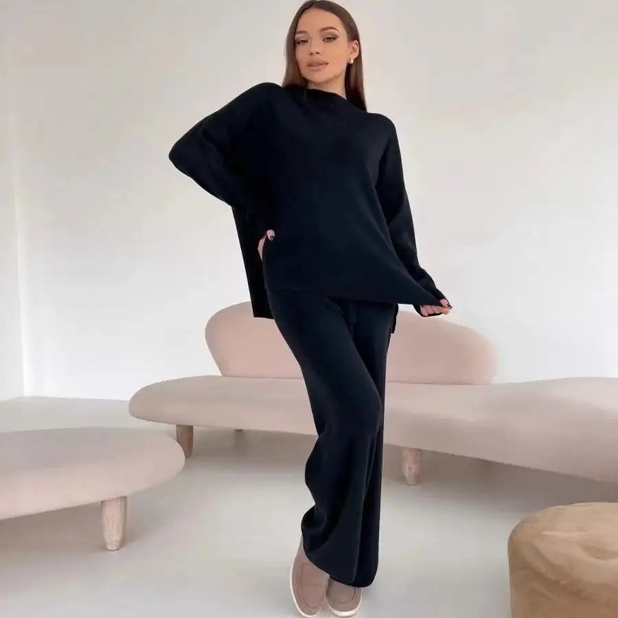 Ensemble pull et pantalon tricoté ample automne hiver Faion Ensemble Long Sve Crew Ne ensemble deux pièces vêtements décontractés confortables