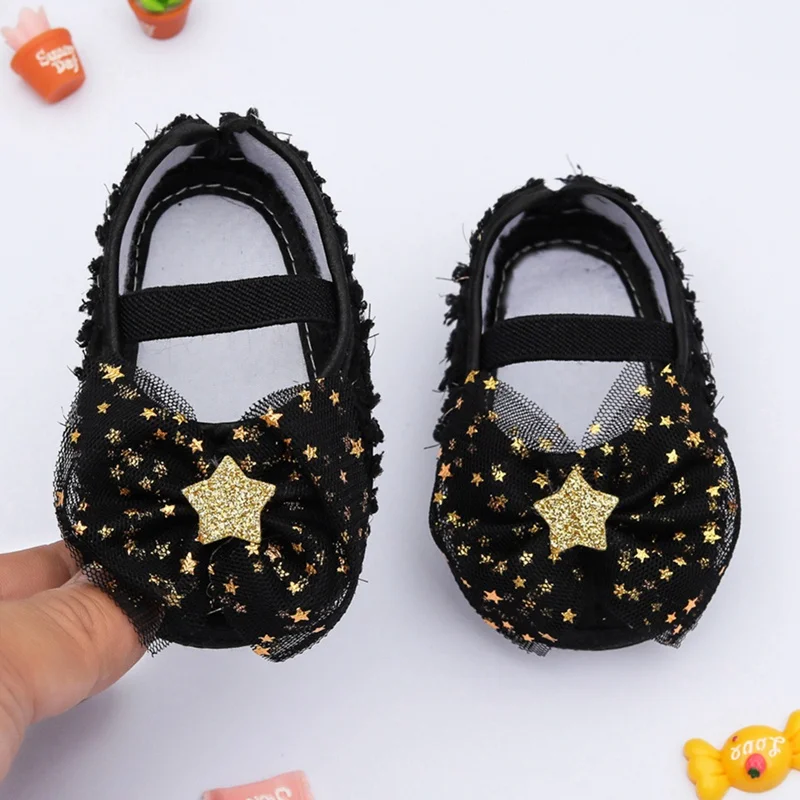 Zapatos de princesa con lazo de encaje para niña recién nacida, calzado antideslizante de suela suave para primeros pasos, a la moda