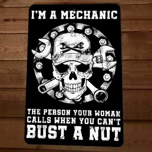 Im a Mechanic When You Cant Bust Nut  Metal Wall Garage Sign Skull