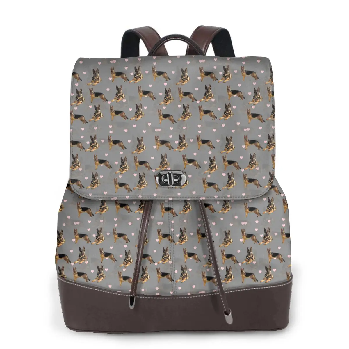 German Shepard Pattern Women Soft Leather Backpack Large Capacity Multi Pockets Work Travel Ladies Casual Rucksack
