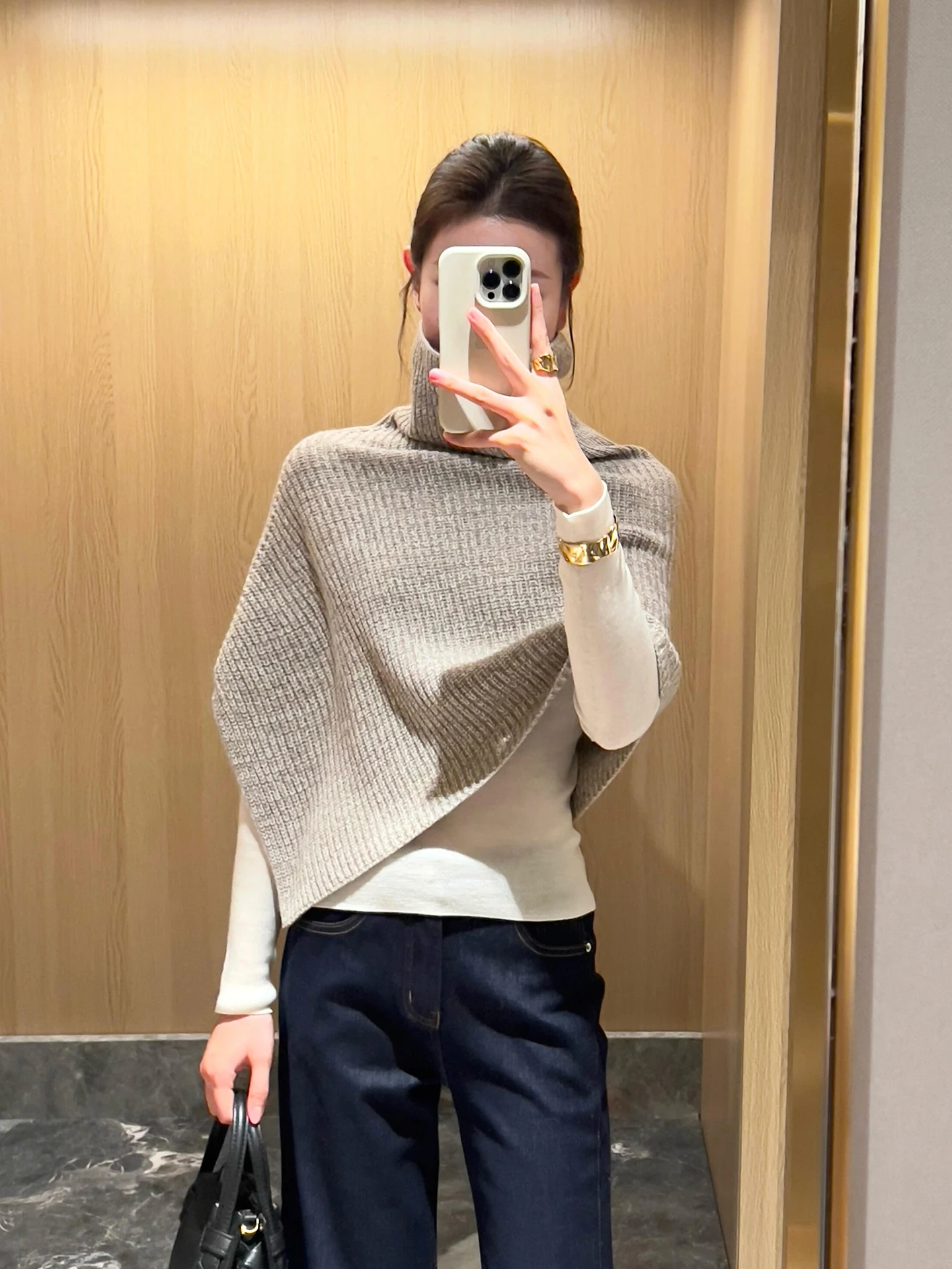 الراقية الياقة المدورة محبوك سترة المرأة الخريف الشتاء معطف غير منتظم بلوزة صغيرة oulder التفاف في المشمش اللون عادية Sle #1