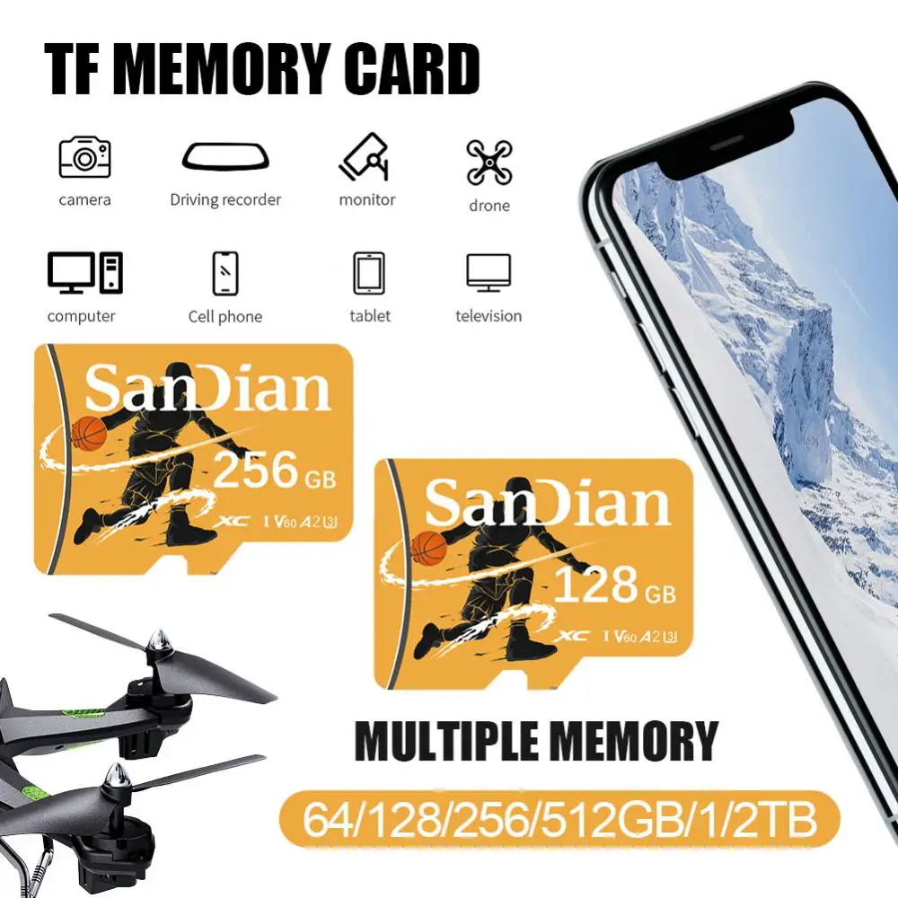 Scheda di memoria ad alta velocità da 2TB 1TB V60 classe 10 Micro TF SD Card 512GB 256GB 128GB Mini SD Card impermeabile per Nintendo Switch Ps5