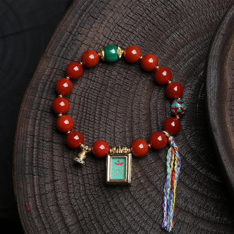 

Natural red agate round beads strings single circle Manjushri thangka pendant this year red beads bracelet women's jewellery