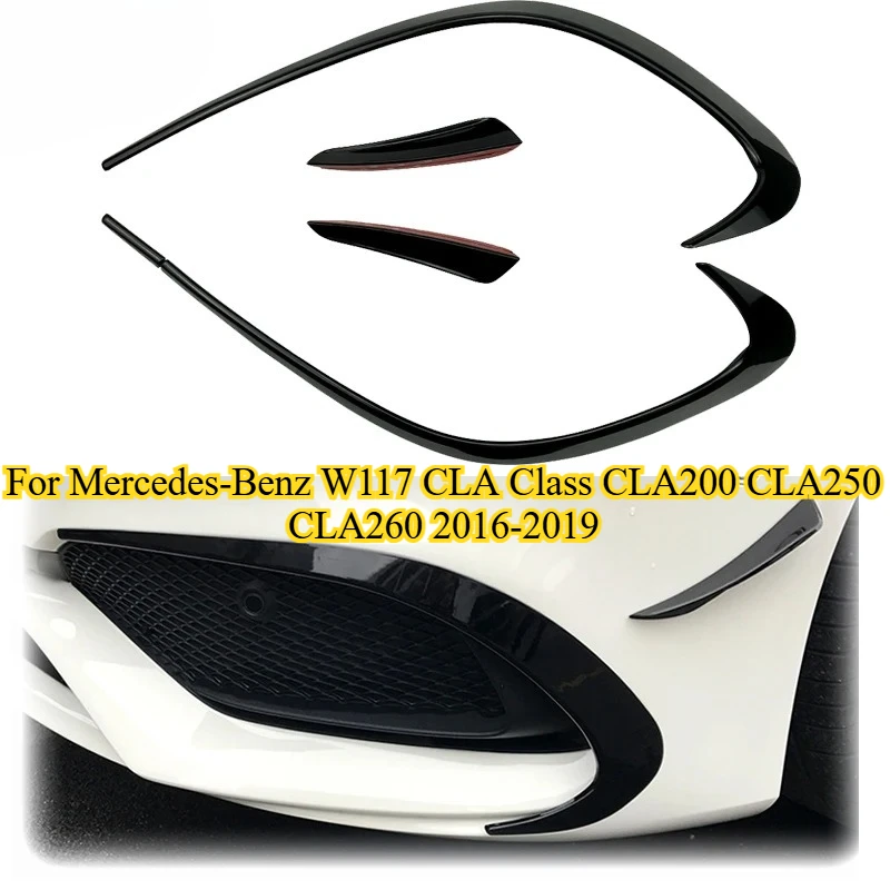 

Glossy Black Front Bumper Lip Spoiler Splitters Canards Vents for Mercedes-Benz W117 CLA Class CLA200 CLA250 CLA260 2016-2019