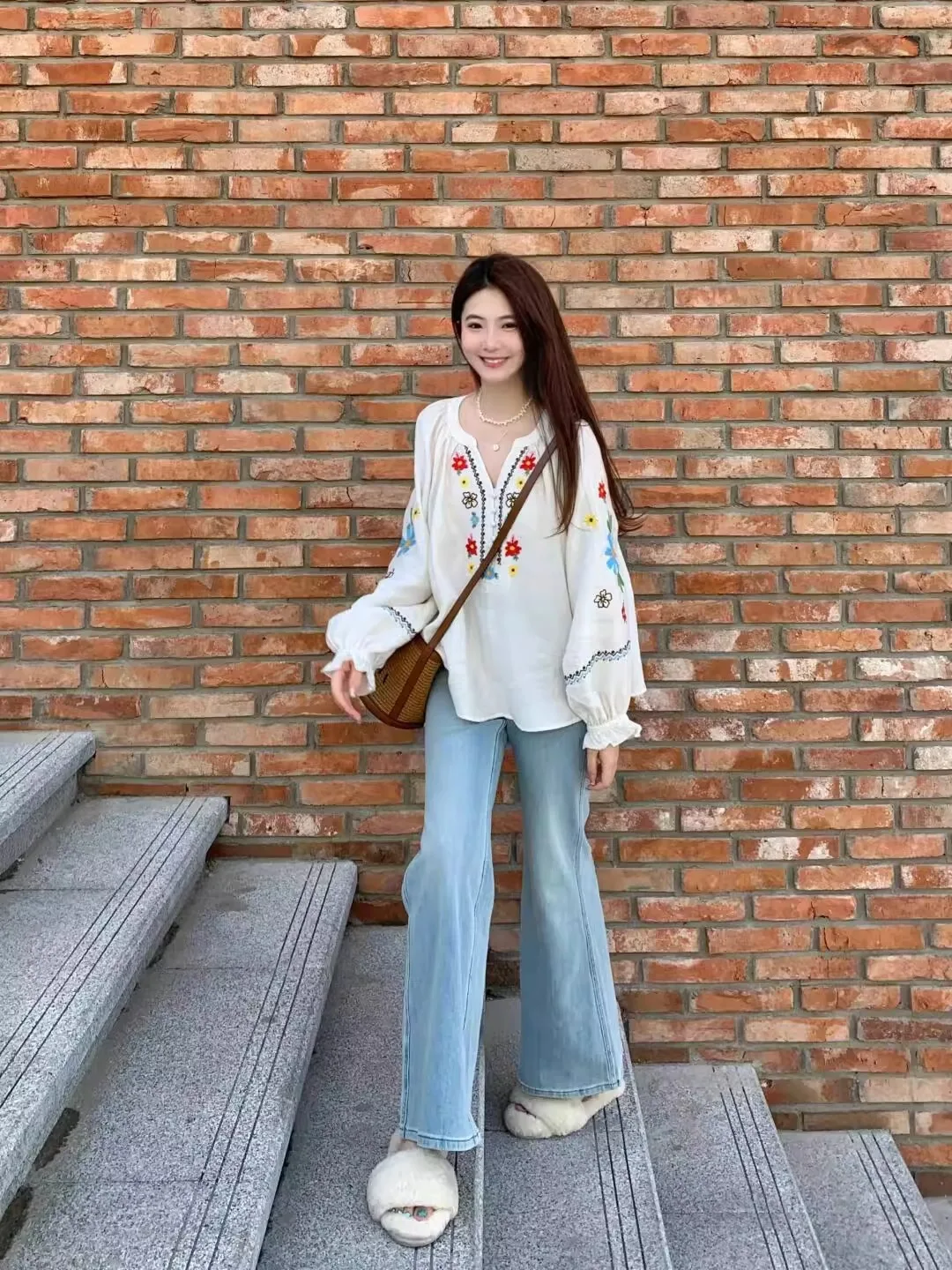 n ريترو العرقية المطرزة طويلة Sve irt المرأة Faionable فضفاض عادية V-Ne الخريف الأعلى الكورية Sle فانوس S... #5