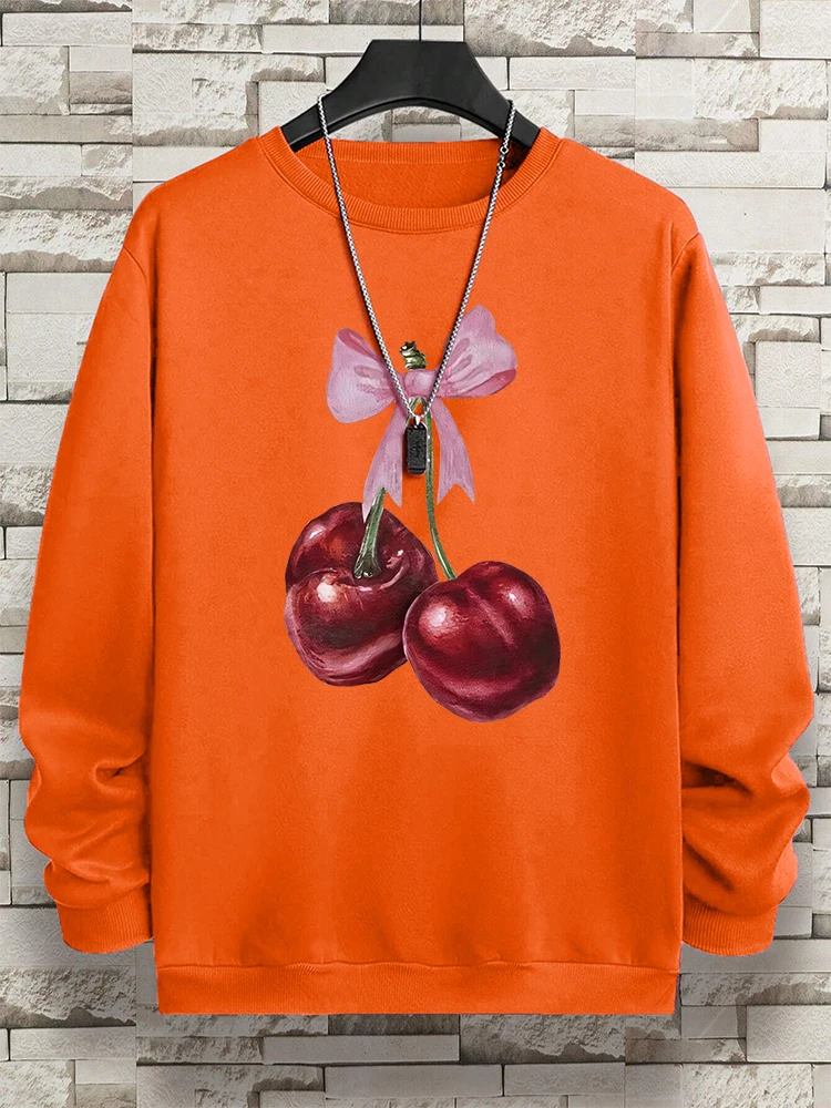 Bright Red Cherries Print Sweatshirt Male Loose Sportswears Oversized Harajuku Hip Hop Pullover Hoodie Street Casual Sweatshirts