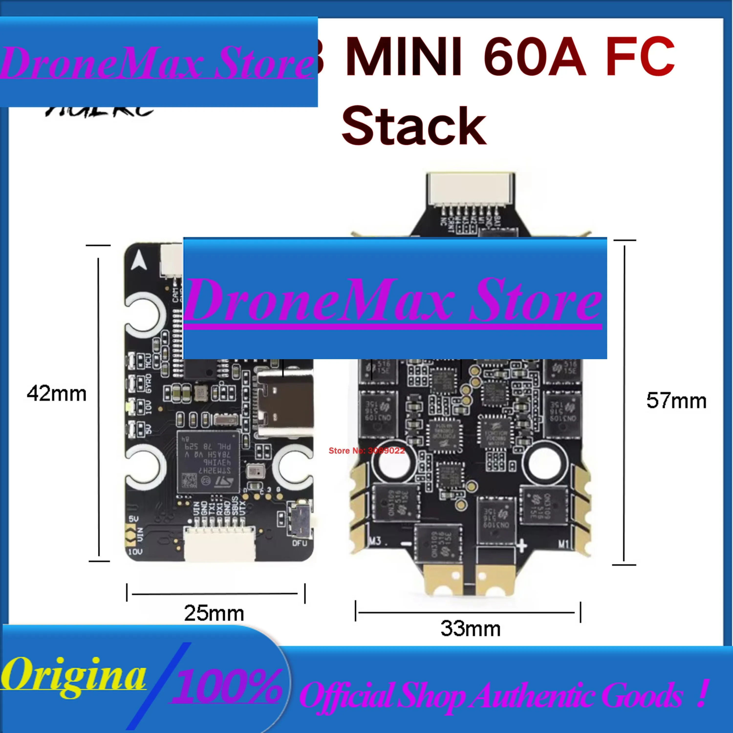 DroMaHGLRC H743 Mini Flight Controller 60A 4IN1 BLHeli_S M-H-30 ESC 20x20mm Stack For RC FPV Free Racing Drone Nblade MAX Part