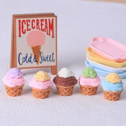 5PCS 25x20mm Ice Cream Cone Series Miniature Flat Back Resin Cabochons For Hairpin Scrapbooking DIY Home Decor Craft Accessories