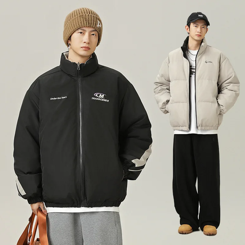

American Style Double-sided Contrasting Color Design Cotton Jacket Men's Winter Version Letter Printed Cotton Jacket Thick EZTF
