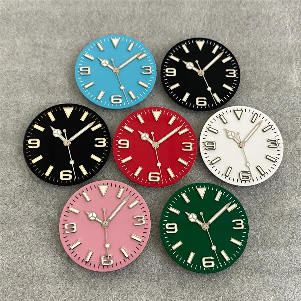 

28.5mm Watch Dial+Needle Green Luminous 369 Nail Dial Hands for NH35/ NH36/4R/7S Movement Modification Part NEW DIY