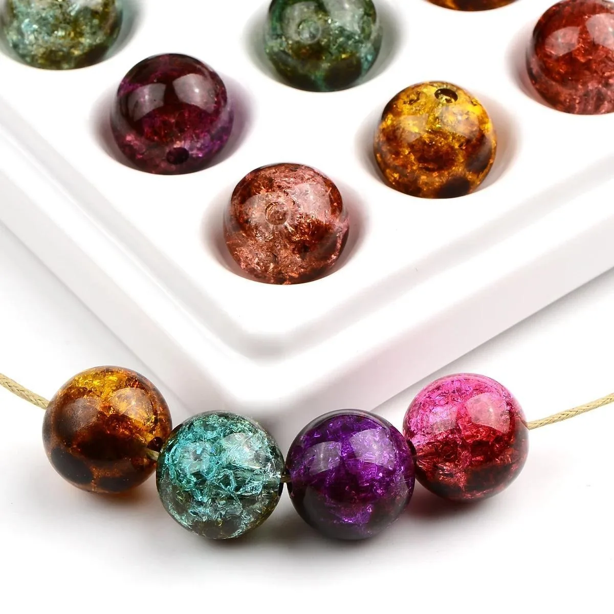 35pcs/70pcs Random Color Retro Gradient Round Acrylic Beads for Jewelry Making DIY Necklace Bracelet Mobile Phone Chain