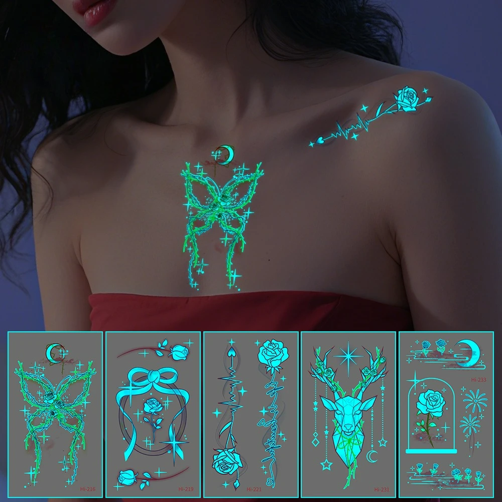 

blue luminous butterfly Temporary Tattoos,Tattoo Stickers,Waterproof Long-Lasting,Fake Tattoo,body art Women for Party Festival