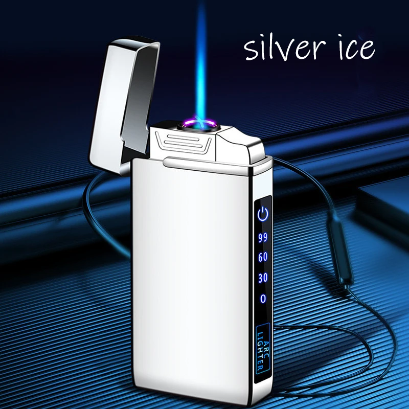 Hot Selling Metal Electric Gas Dual Purpose Lighter Dual Arc USB Charging LED Screen Display Power Lighter Premium Gift For Men