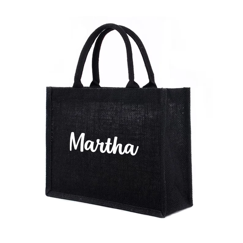 Personalized Black Burlap Tote Bags Custom Name Burlap Jute Bag Bachelorette Beach Wedding Tote Bags Bridal Bridesmaid Gifts