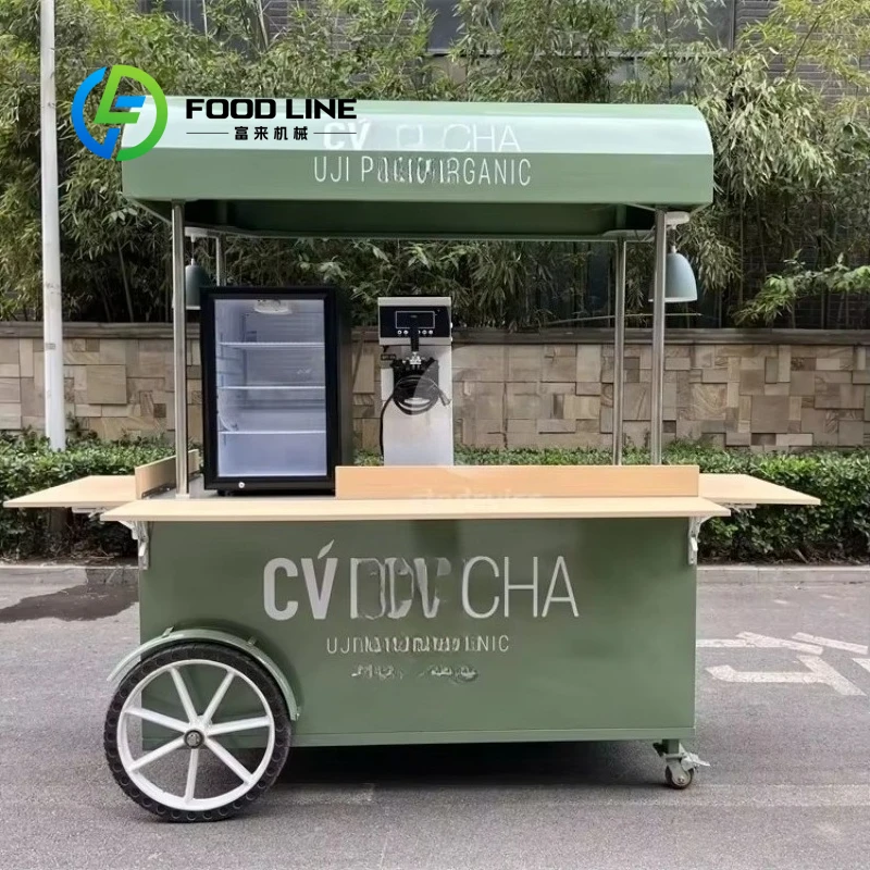 Customized Mini Hand Push Mobile Food Cart Built-in Shaved Rolled Ice Cream Freezer Designed For American Outdoor