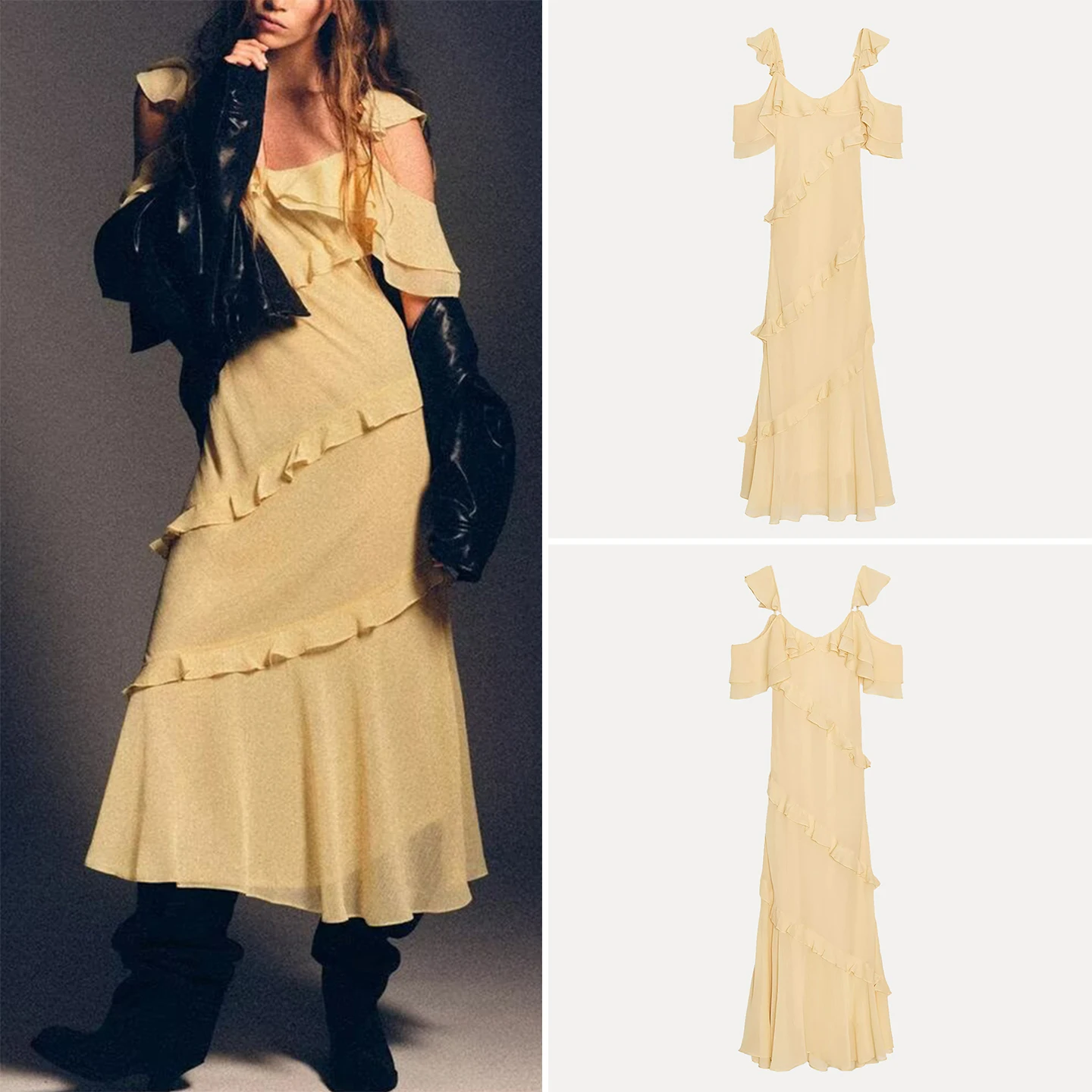 Vestido Decorativo em Camadas com Estampa de Personalidade para Mulheres, em Fibra de Poliéster, Manga Curta, go da Pele e...