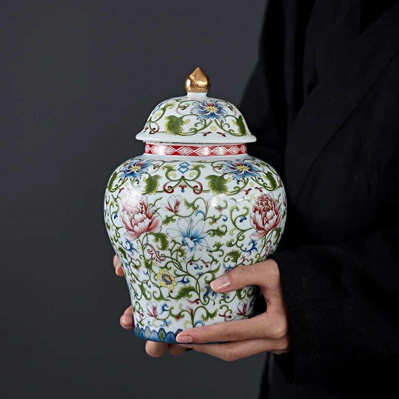 Ceramic Tea Jar Storage Tank Porcelain Ginger Pot Checkmate Chinese Can Vintage Bottle Kitchen Container Tea Canister Tin Can