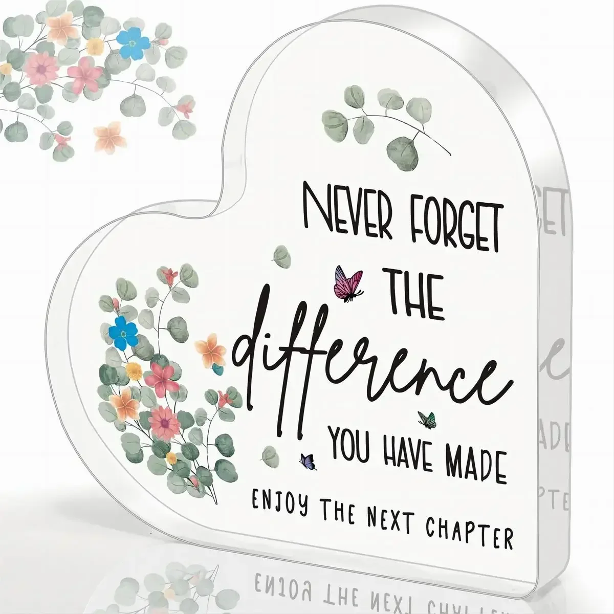 Heart Acrylic Desk Plaque Gift, Never Forget The Difference You Have Made Inspirational Tabletop Ornament Colleague Resignation, Retirement, Farewell Gift, Office Desk Decoration Heart-Shaped Acrylic Logo Gift
