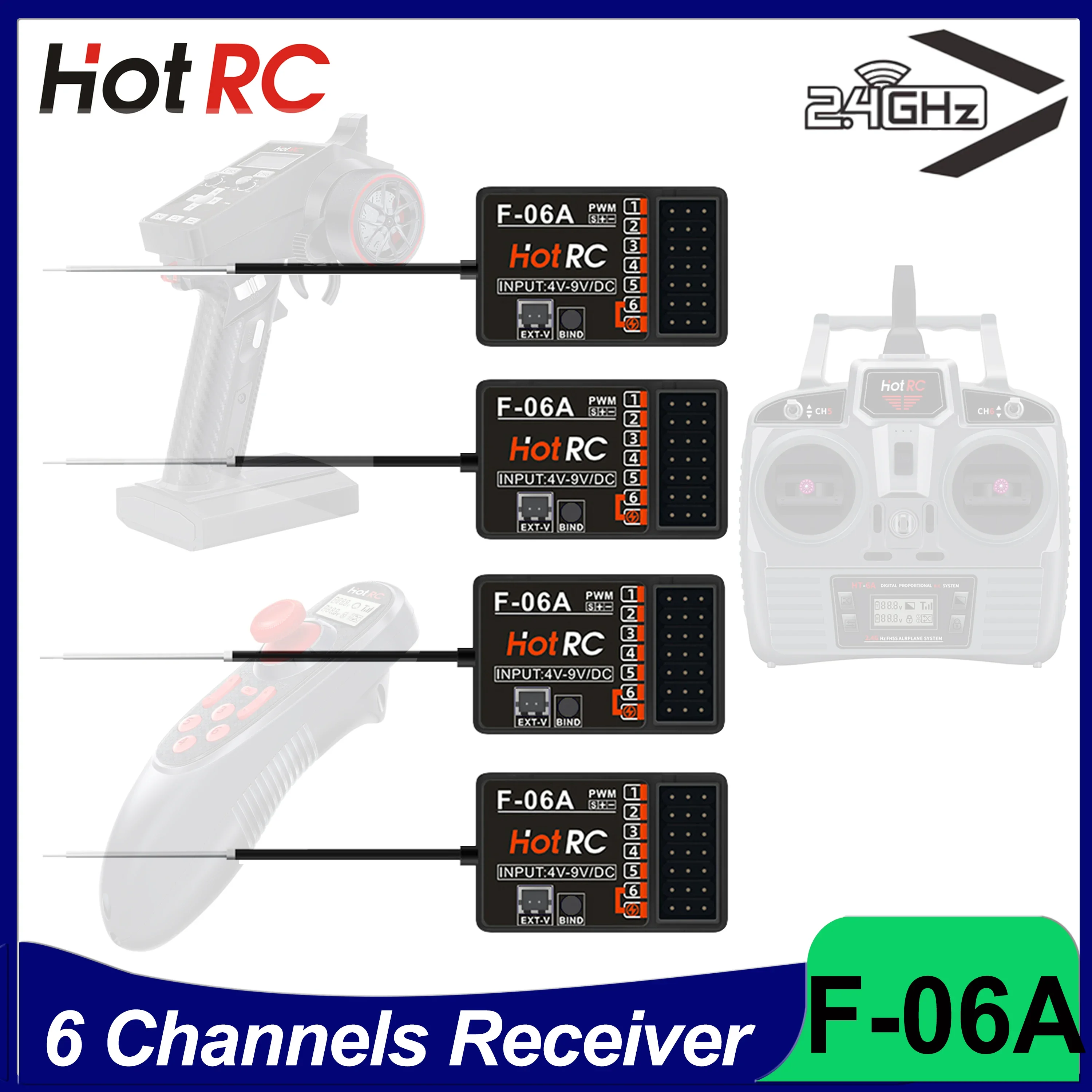 RC F-06A 6 Channels Receiver for HotRC CT-6A HT-6A DS600 Transmitter Remote Controller Car Radio Control Airplane Parts