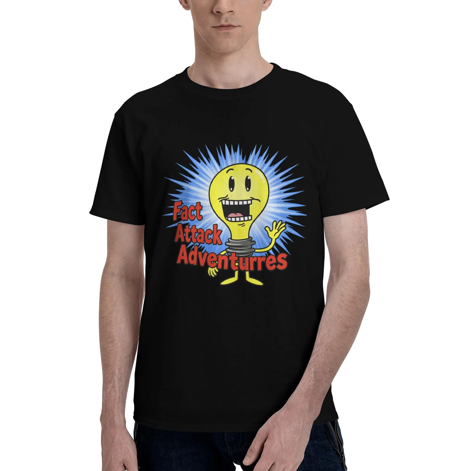 1 Piece Lightbulb Cartoon Graphic 100% Cotton T-Shirt Fact Attack Adventures Tees Tops For Men