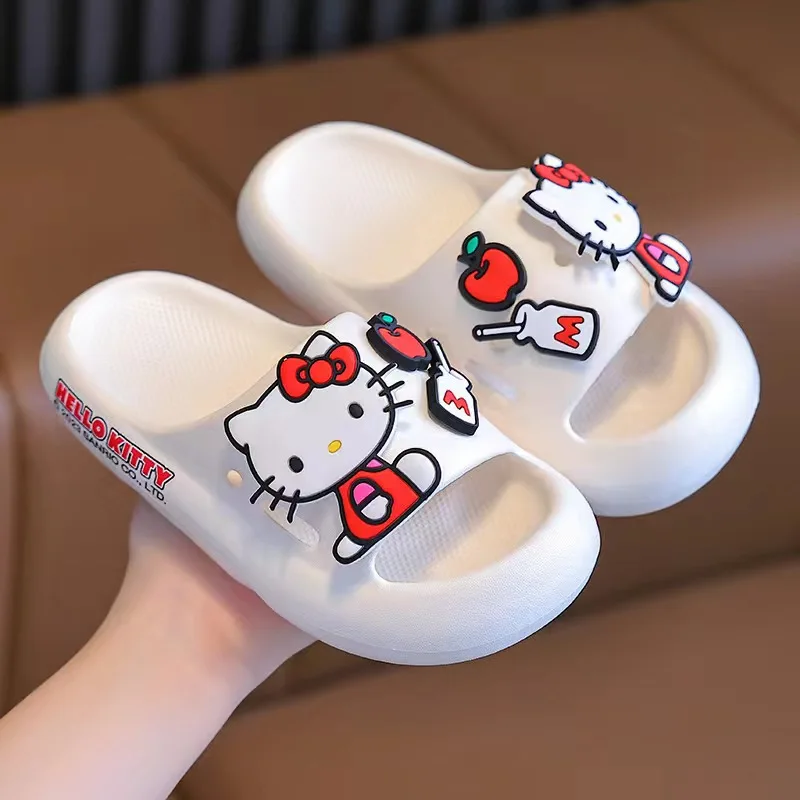 Sanrio Children\'s Slippers Kuromi Hello Kitty Kids Summer Cartoon Non-Slip Soft Soles Children Indoor Home Toddler Baby Sandals