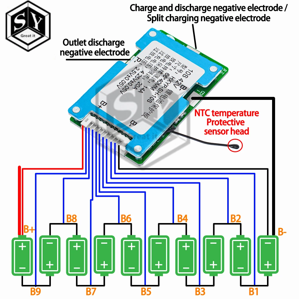 10S 42V 15A BMS Polymer Cell 18650 Lithium Battery Protection Board With Balance Built-in Temperature Control