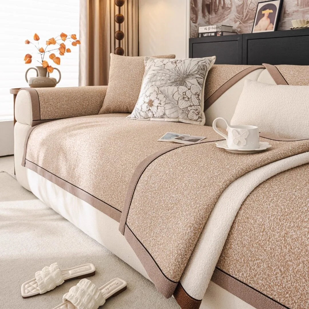 

Чехол для дивана из окрашенной пряжи с широкой отделкой для гостиной, нескользящий, с эффектом шенилла, как полотенце-накидка на диван