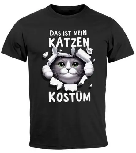 Herren T-Shirt Fasching Karneval Katze Kostüm-Ersatz Verkleidung Last Minute