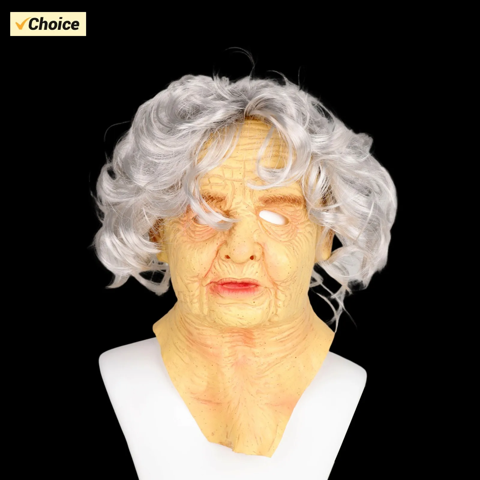 

2025 Hot Old Woman Mask Halloween Creepy Wrinkle Face Mask Latex Cosplay Party Props