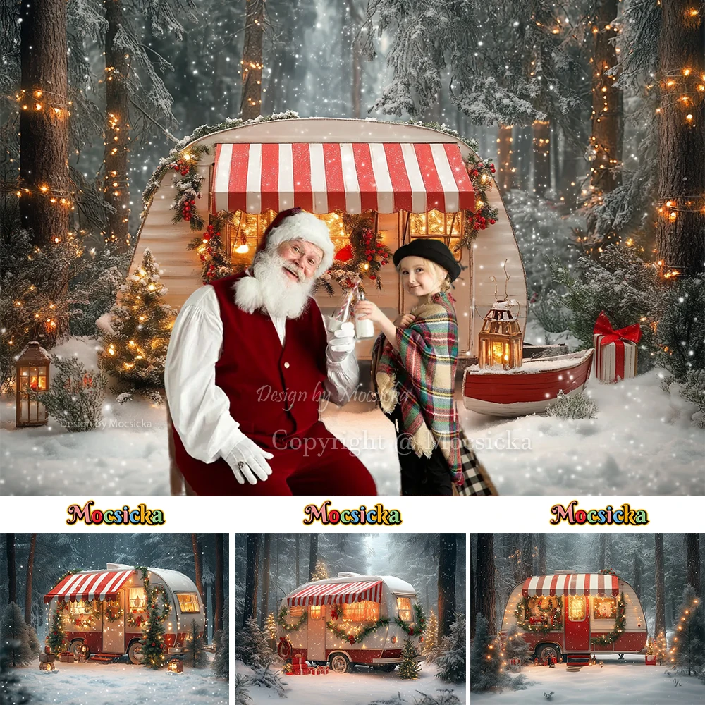 

White Christmas Truck Background Photography Xmas Tree Forest Snowflake Backdrop New Year's Eve Kids Family Photo Outdoor Studio