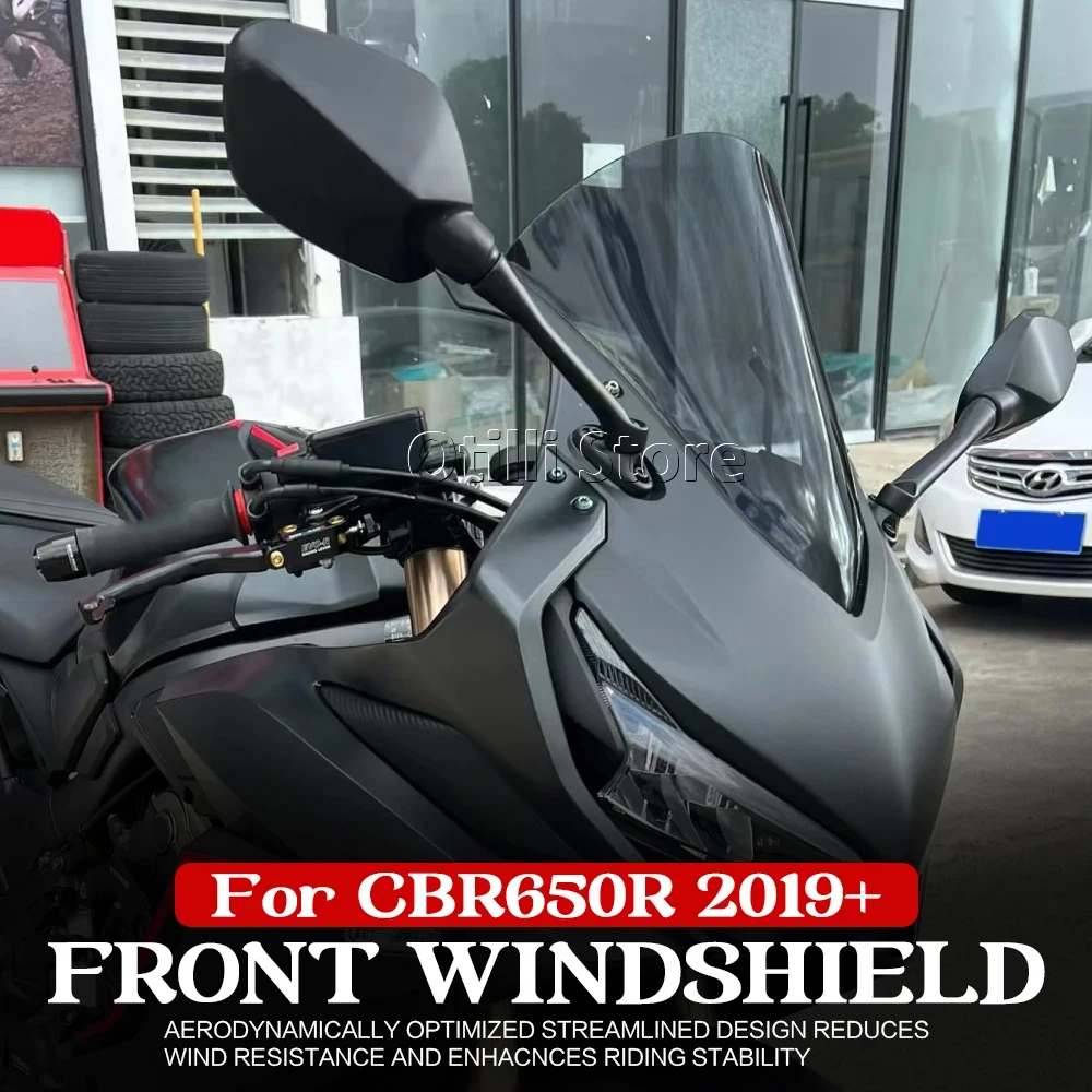 For Honda CBR650R CBR 650 R 650R 2019-2025 2024 2023 CBR650 R New Motorcycle Heightening Raised Windshield WindScreen Black view 2