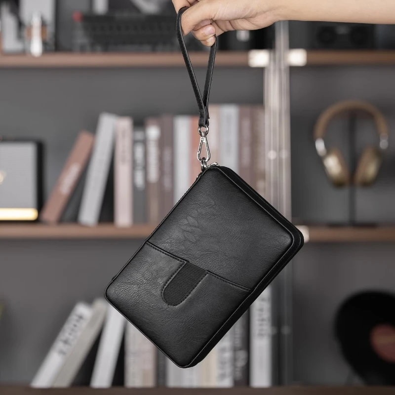 

6-Cigar Travel Humidor Case,Leather Zipper Bag with Cedar Lining & Hygrometer, Wrist Strap Gift Box for Men’s Cigar Storage