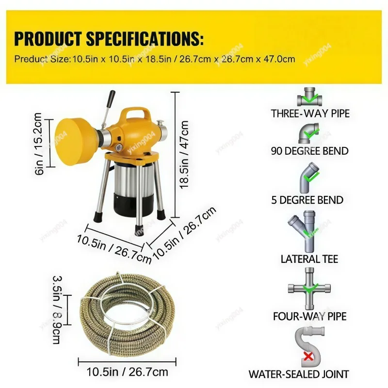Electric Drain Cleaner Pipe Auger Sewer Unclogging Tool for Toilet Pipeline Blockage