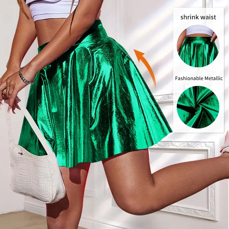 تنورة يوجا نسائية صيفية أوروبية أمريكية من الجلد الصناعي - تنورة للتمرين ذات ثنيات عالية الخصر للتحكم في البطن