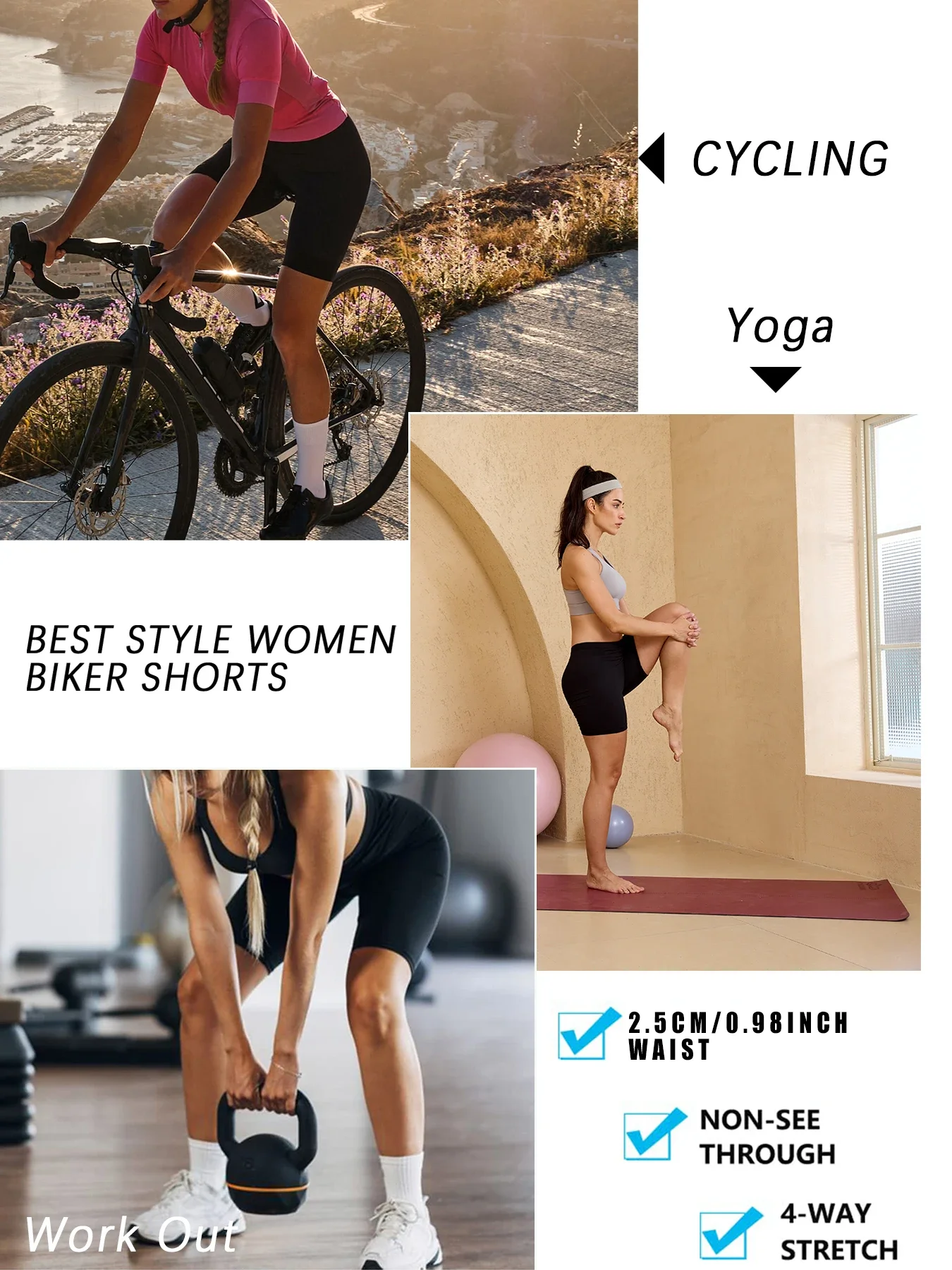 5แพ็คผู้หญิงSuper Soft Bikerกางเกงขาสั้นสูงยืดไม่มีดูผ่านออกกําลังกายวิ่งโยคะกีฬา6 "Inseam Push Up Gymฟิตเนส