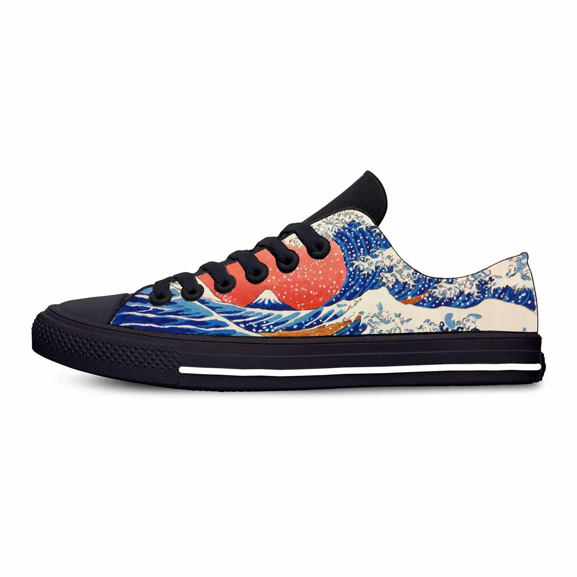 

Hot Japanese Anime Cartoon Great Wave Off Kanagawa Casual Cloth Shoes Low Top Comfortable Breathable 3D Print Men Women Sneakers