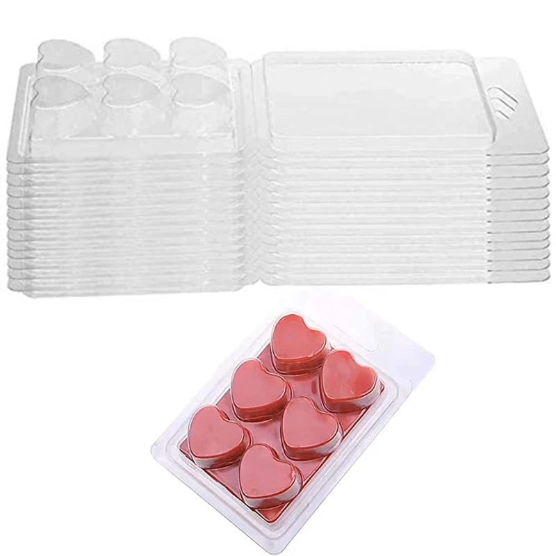 25 Packs Heart Shaped Wax Melt Molds Clear Empty Plastic Wax Melt Clamshells for Wickless Wax Melt Candles