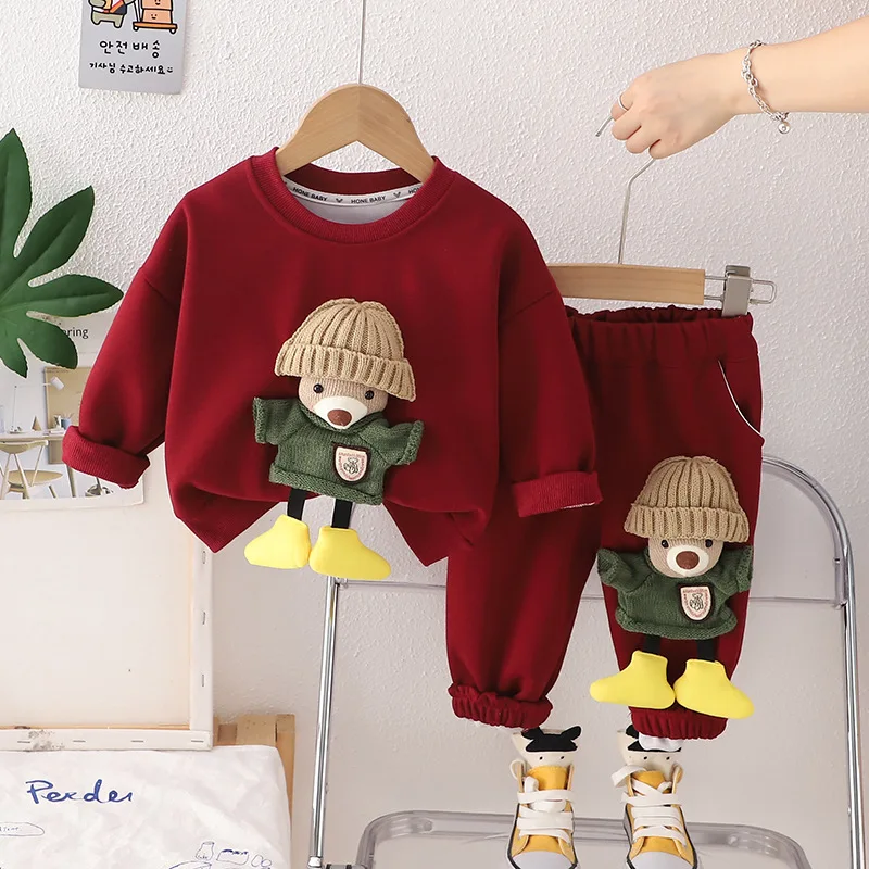 

Baby Girl Boutique Clothing 2024 Spring Autumn Cute Cartoon O-neck Long Sleeve Pullover Tops and Pants 2 Piece Boys Suit Sets