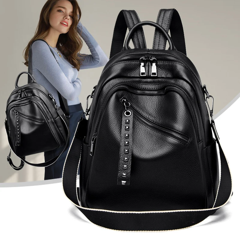 Luxury Women Genuine Leather Backpack Casual Ladies Shoulder Bag Fashion Large Capacity Travel Female Quality Cowhide Knapsack