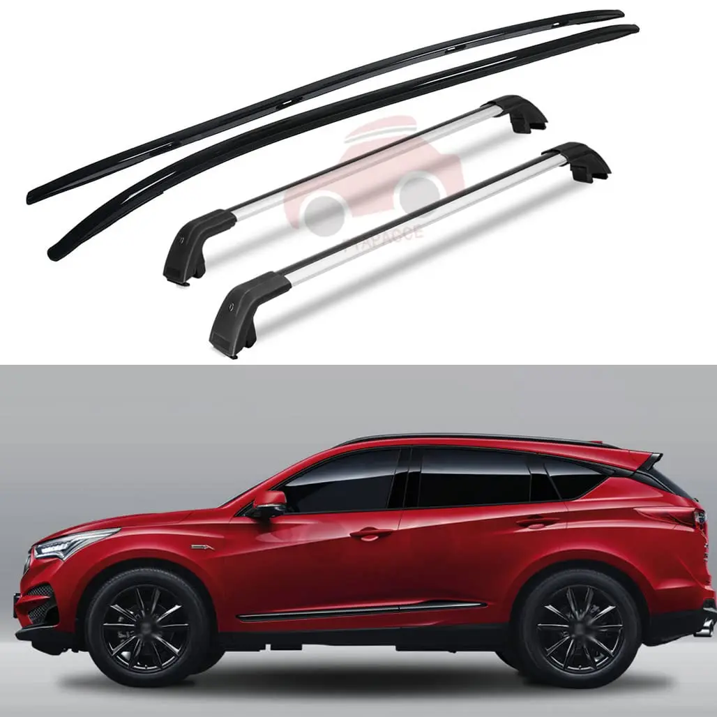 FTAPACCE 4PCS Roof Rail Racks +Cross Bars Luggage Carrier Set Fits for Acura RDX 2019-2024 (Black RR+Silver Black CB)